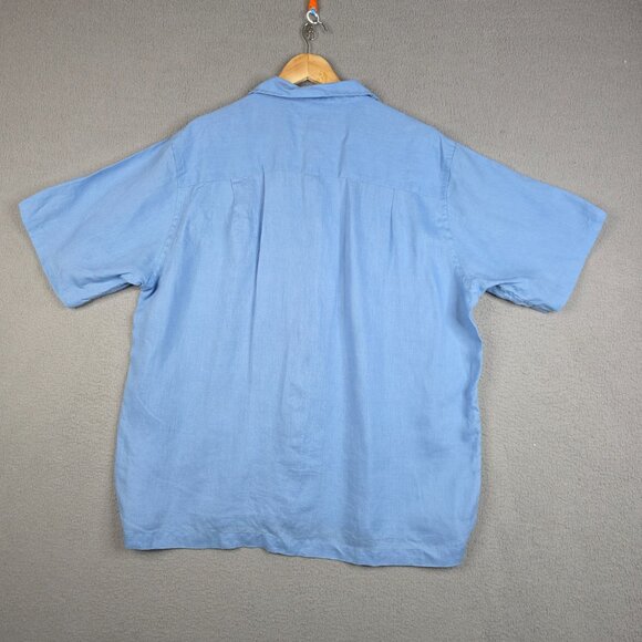Paul Fredrick Shirt Men Size Large Light Blue 100% Linen Relaxed Fit Camp Collar - Picture 3 of 12